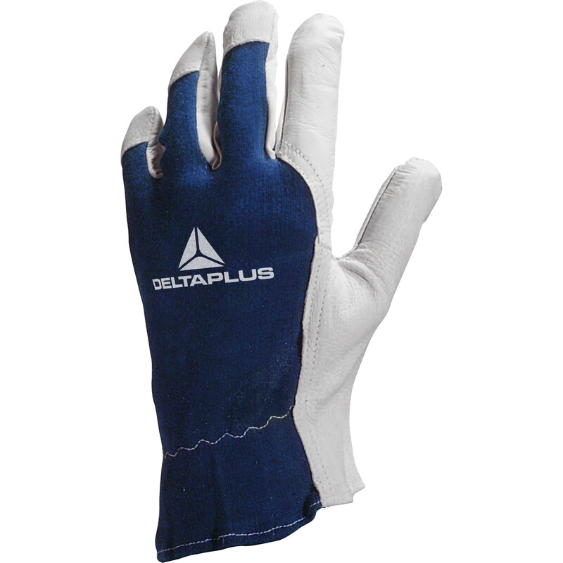 Gesneden en genaaide handschoen handpalm leder/rug stof - Geit - DELTAPLUS - CT402BL