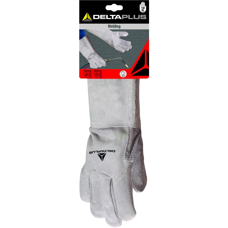 Gesneden en genaaide handschoen handpalm leder/rug leder - Rund - Lengte : 350 mm - DELTAPLUS - DPTC715