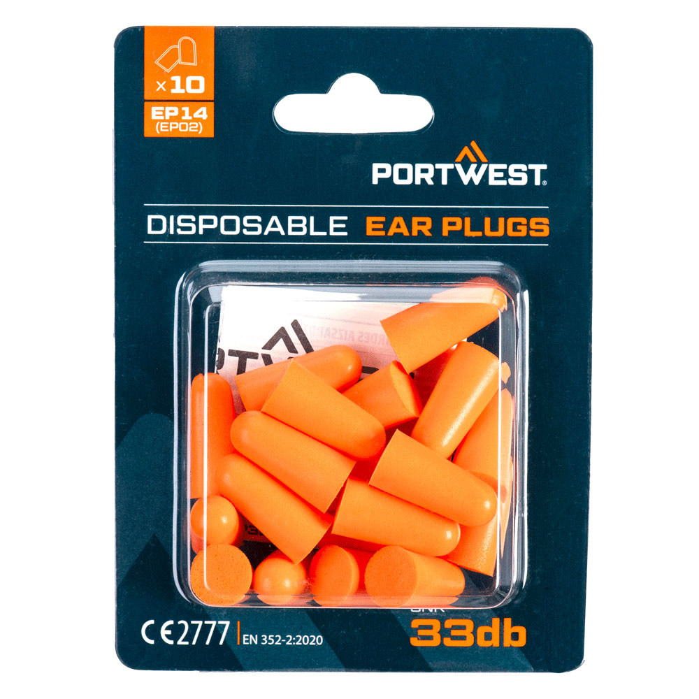 PU Foam Ear Plugs Blister Pack (10 Pairs) - PORTWEST - EP14