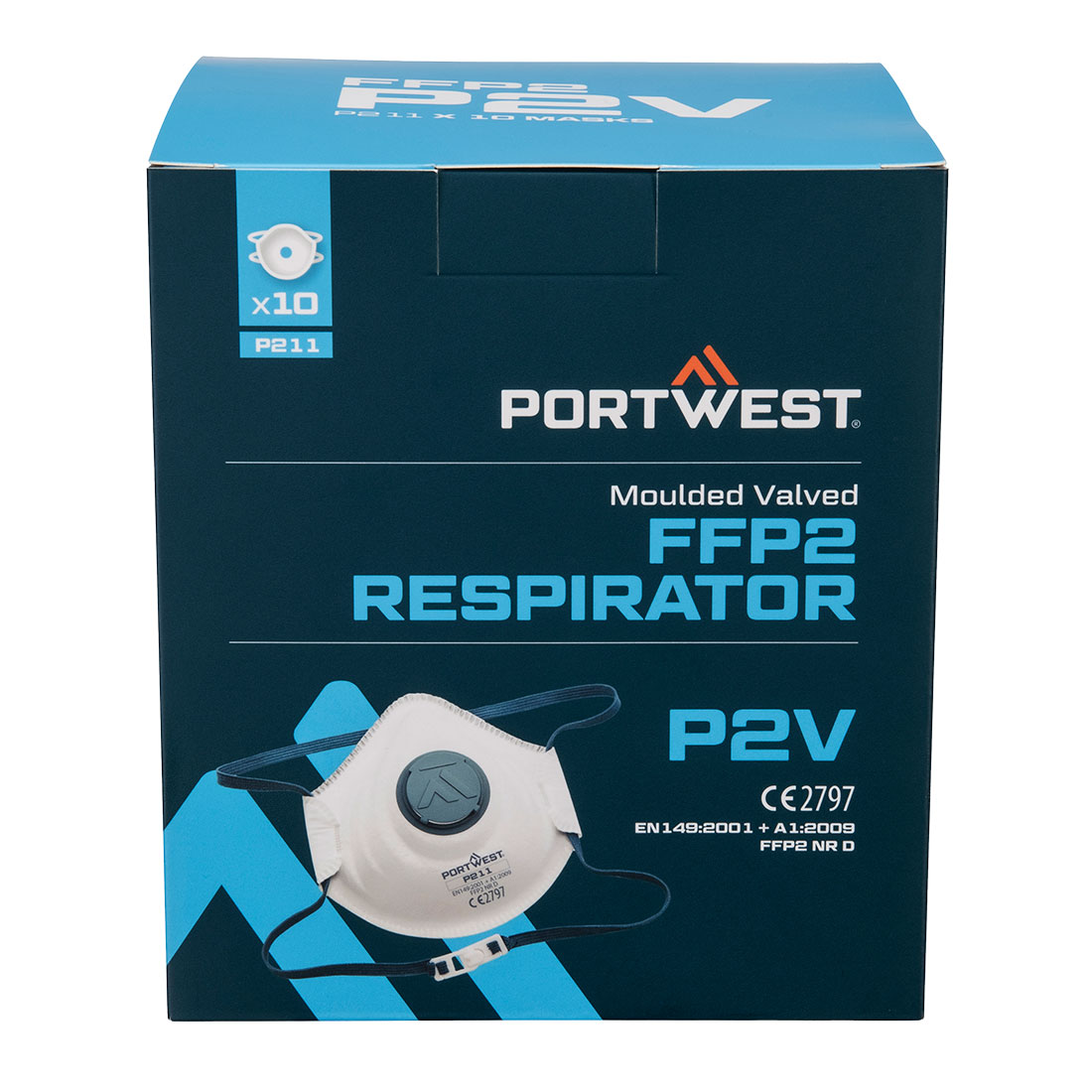 Moulded FFP2 Valved Respirator (Pk10) - PORTWEST - P211