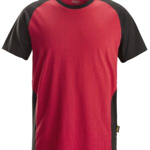 tweekleurig t shirt snickers workwear 2550 chilirood, 4xl