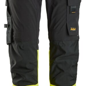 high vis, klasse 1, 4 way stretch werkbroek met holsterzakken snickers workwear 6231 zwart, 56