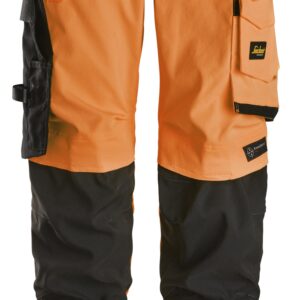 high vis, klasse 2, dames stretchwerkbroek met holsterzakken snickers workwear 6743 high vis oranje, 50