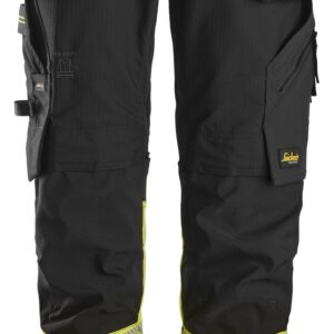high vis, klasse 1 stretch werkbroek met holsterzakken snickers workwear 6934 zwart, 44