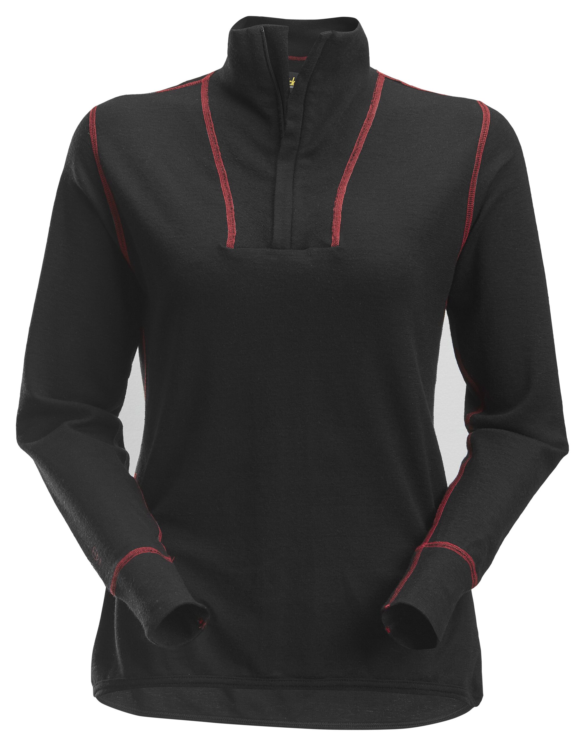 protecwork, dames wollen shirt met lange mouwen en rits snickers workwear 9476 zwart, xs